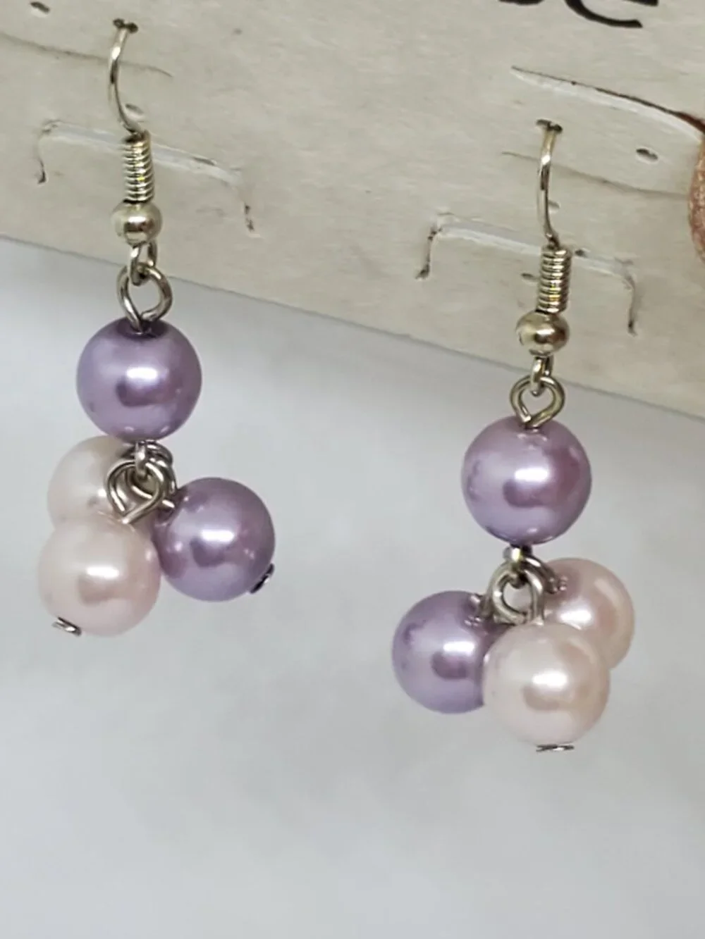 Eclipse Hint of Pink and Hint of Purple Four Pearl Dangle Earrings
